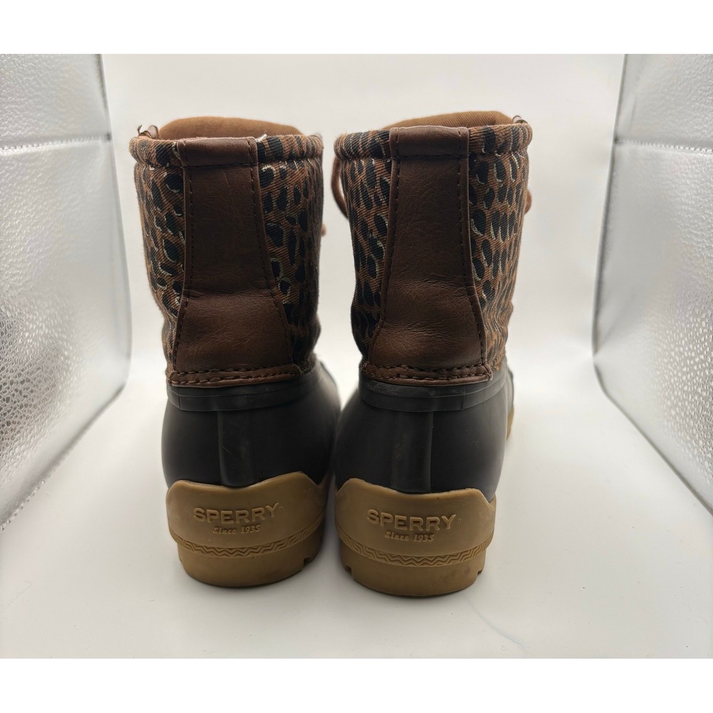 Sperry Saltwater Leopard Print Duck Boots Brown Kids Girls Waterproof Shoes - Picture 7 of 11